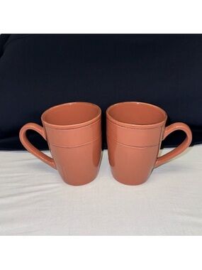 citrus grove Set of Two Mauve Shabby Chic Brown Trim Coffee Tea Ceramic Mugs